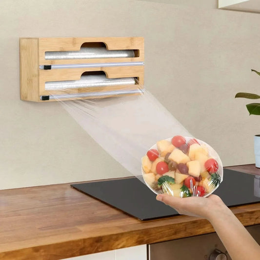 Organizador Porta Rollos de Cocina de Bambú