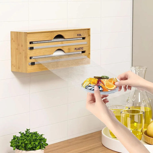 Organizador Porta Rollos de Cocina de Bambú